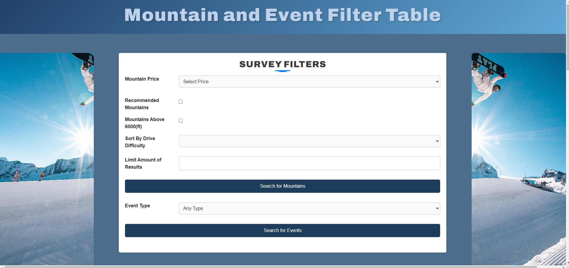 Ski Survey Website Screenshot